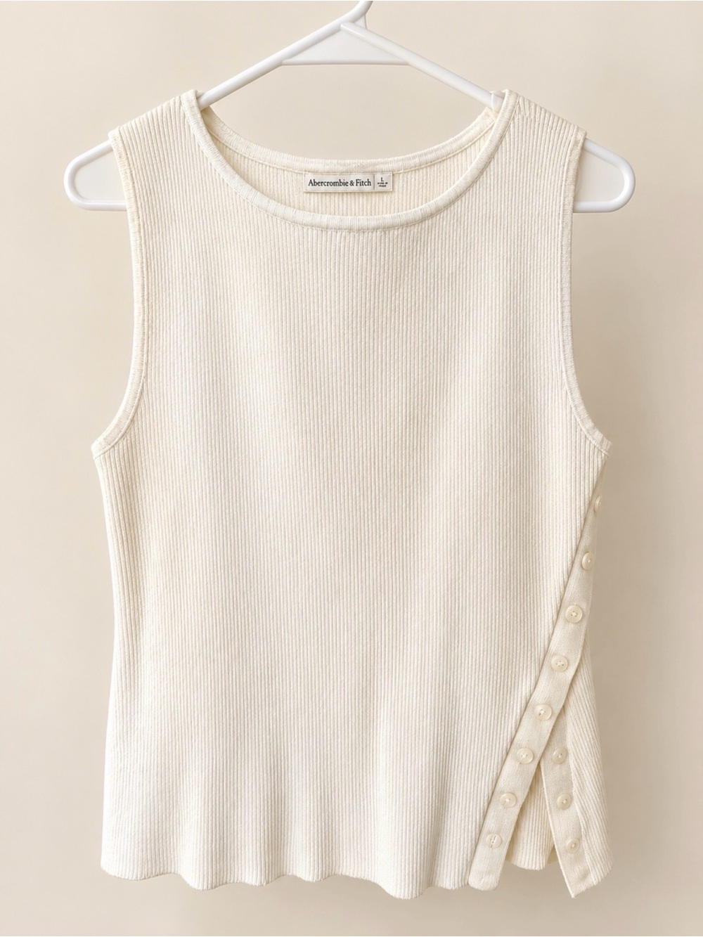Abercrombie & Fitch Ivory Ribbed Tank with Side Button Detail